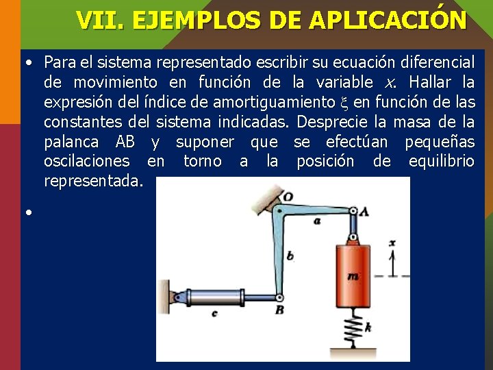 VII. EJEMPLOS DE APLICACIÓN • Para el sistema representado escribir su ecuación diferencial de