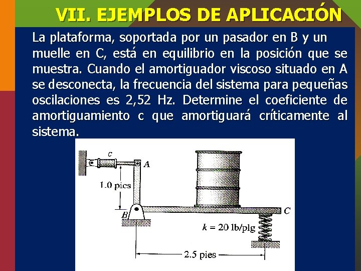VII. EJEMPLOS DE APLICACIÓN La plataforma, soportada por un pasador en B y un