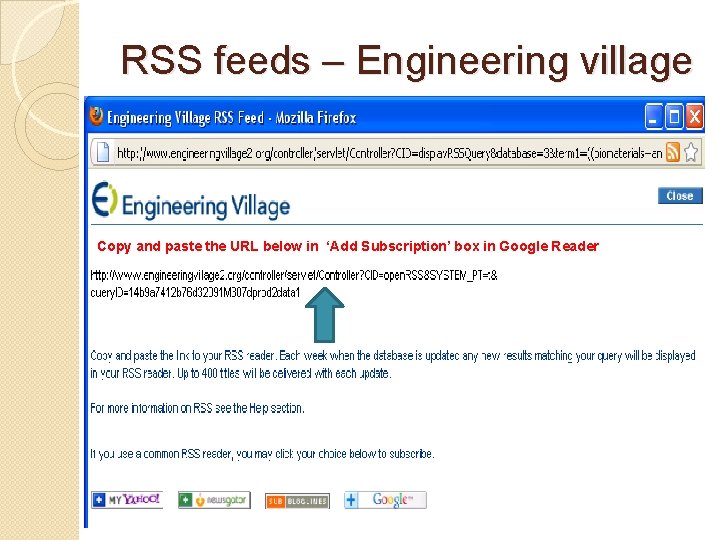 RSS feeds – Engineering village Copy and paste the URL below in ‘Add Subscription’