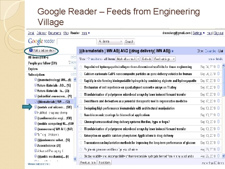 Google Reader – Feeds from Engineering Village 