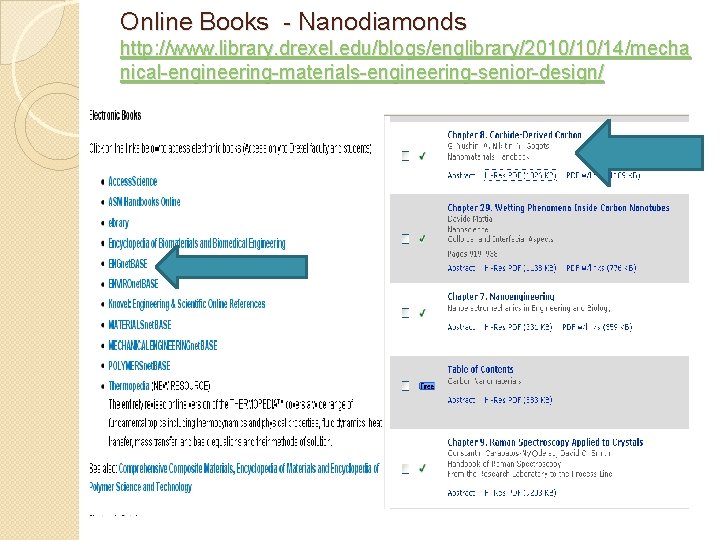 Online Books - Nanodiamonds http: //www. library. drexel. edu/blogs/englibrary/2010/10/14/mecha nical-engineering-materials-engineering-senior-design/ 