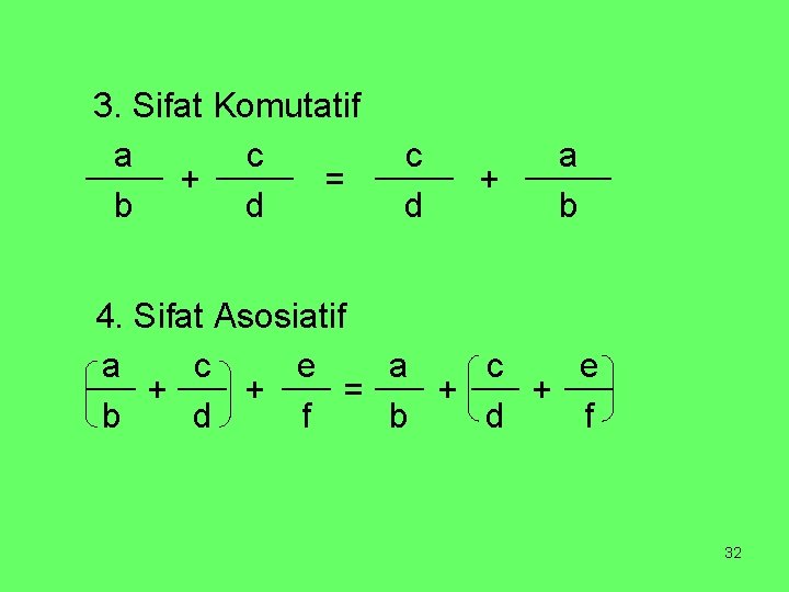 3. Sifat Komutatif a c + = b d c d + a b