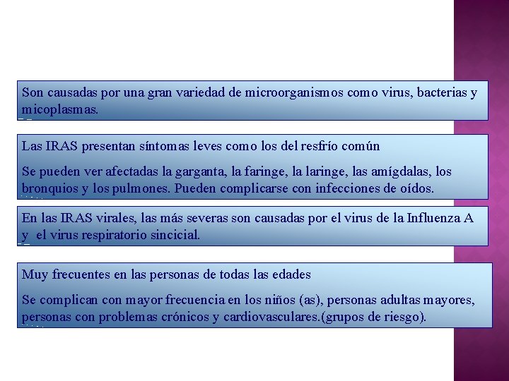 Son causadas por una gran variedad de microorganismos como virus, bacterias y micoplasmas. Las