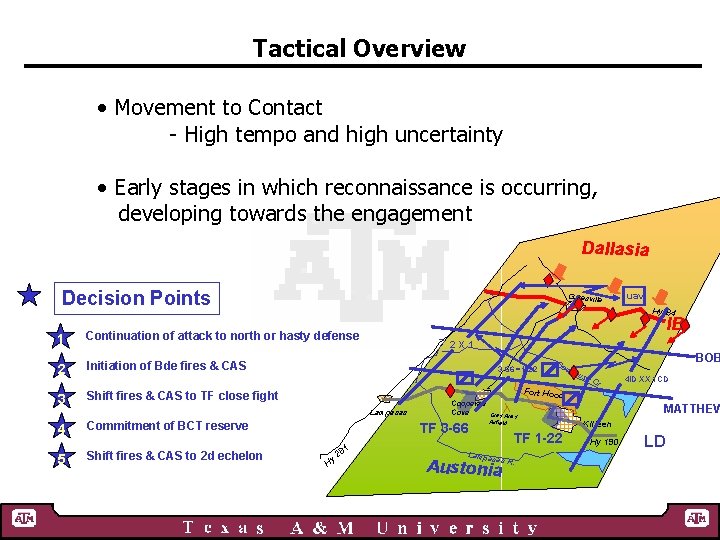Tactical Overview • Movement to Contact - High tempo and high uncertainty • Early