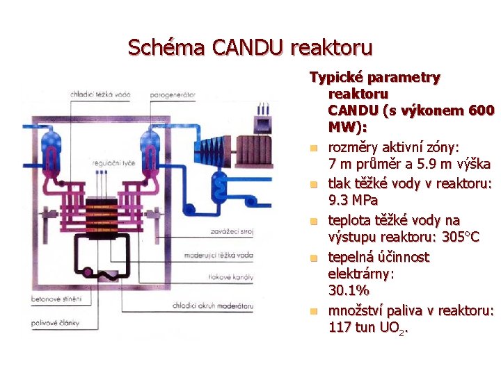 Schéma CANDU reaktoru Typické parametry reaktoru CANDU (s výkonem 600 MW): n rozměry aktivní