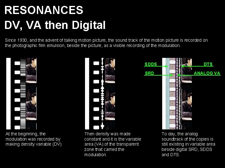 RESONANCES DV, VA then Digital Since 1930, and the advent of talking motion picture,