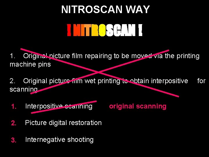 NITROSCAN WAY ! NITROSCAN ! 1. Original picture film repairing to be moved via