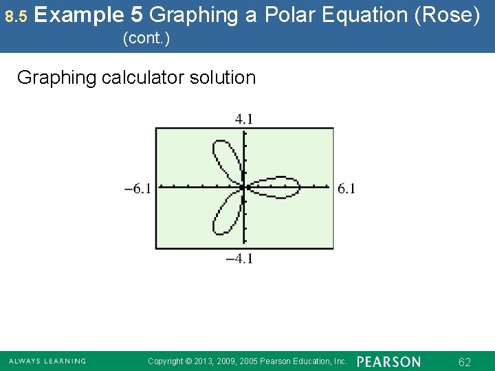 8. 5 Example 5 Graphing a Polar Equation (Rose) (cont. ) Graphing calculator solution 8. 5 Example 5 Graphing a Polar Equation (Rose) (cont. ) Graphing calculator solution