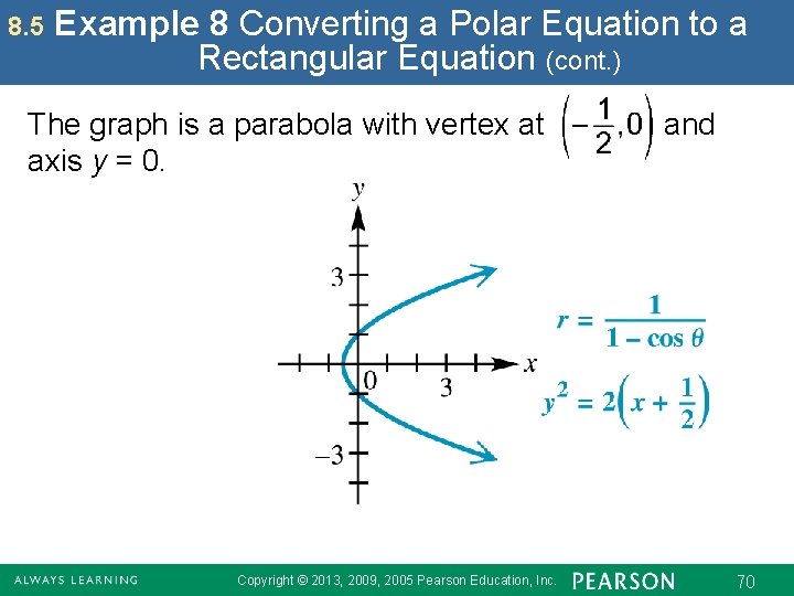 8. 5 Example 8 Converting a Polar Equation to a Rectangular Equation (cont. ) 8. 5 Example 8 Converting a Polar Equation to a Rectangular Equation (cont. )