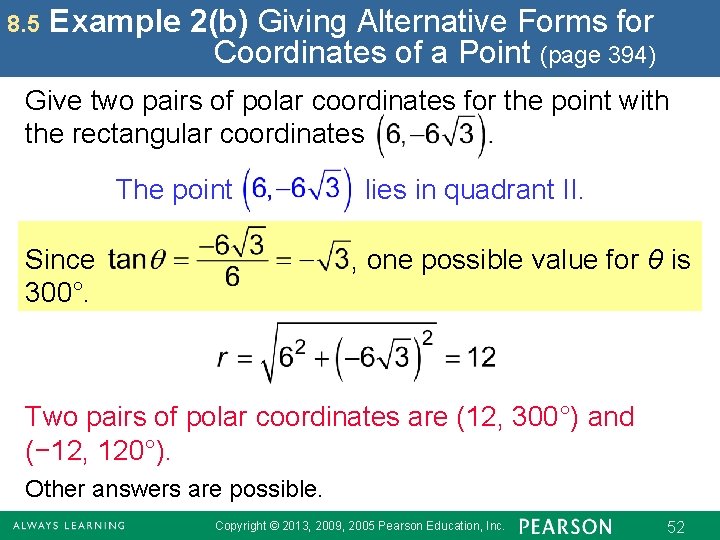 8. 5 Example 2(b) Giving Alternative Forms for Coordinates of a Point (page 394)