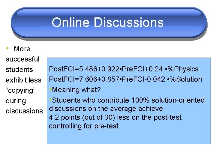 Online Discussions • More successful Post. FCI=5. 486+0. 922 • Pre. FCI+0. 24 •