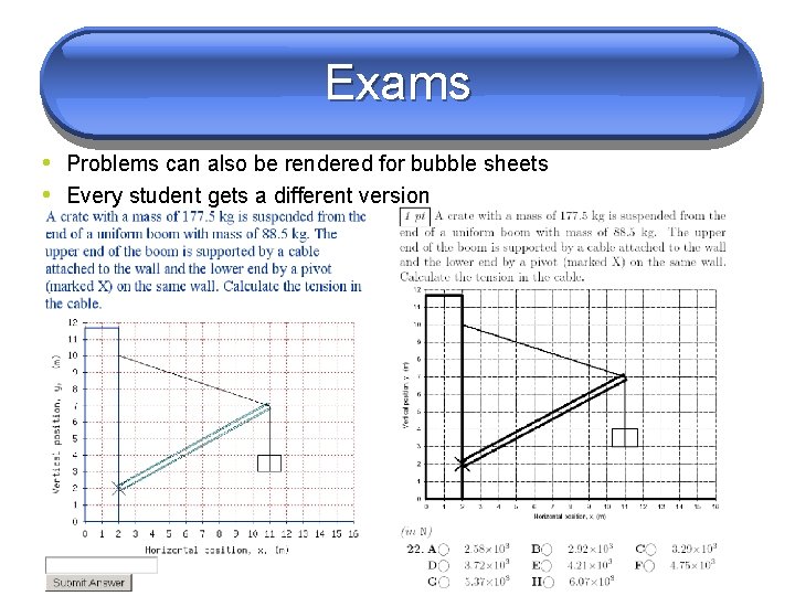 Exams • Problems can also be rendered for bubble sheets • Every student gets