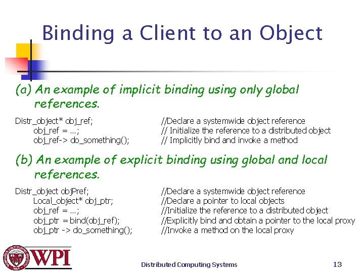 Binding a Client to an Object (a) An example of implicit binding using only