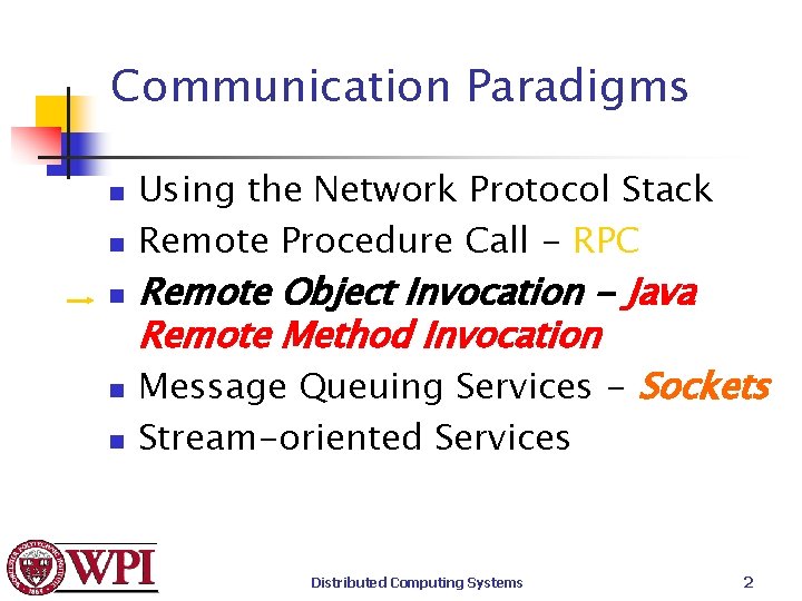 Communication Paradigms n n n Using the Network Protocol Stack Remote Procedure Call -