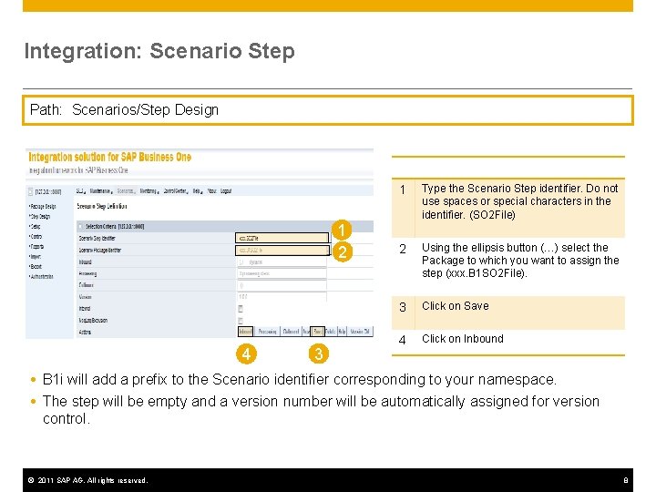 Integration: Scenario Step Path: Scenarios/Step Design 1 2 4 3 1 Type the Scenario