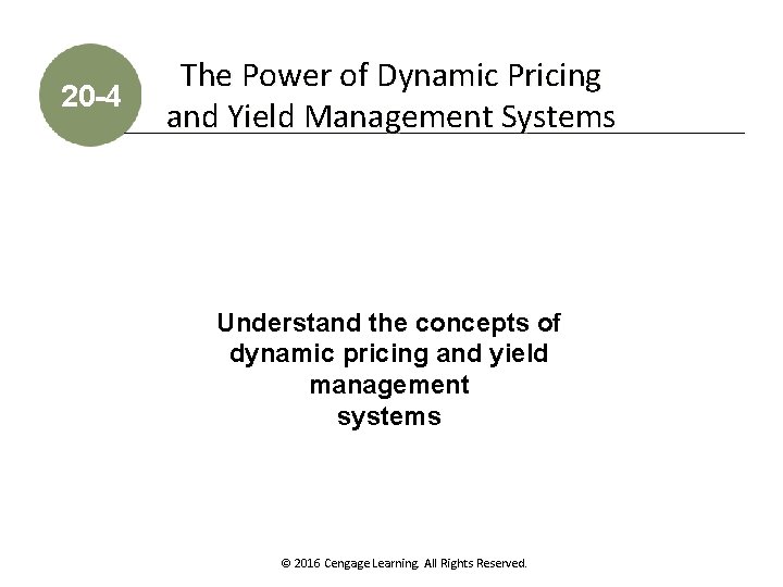 20 -4 The Power of Dynamic Pricing and Yield Management Systems Understand the concepts