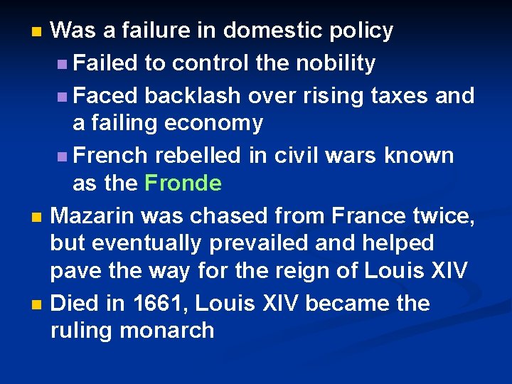 n n n Was a failure in domestic policy n Failed to control the