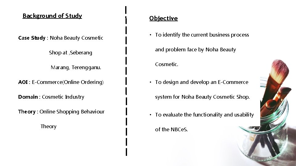 Background of Study Case Study : Noha Beauty Cosmetic Shop at , Seberang Marang,