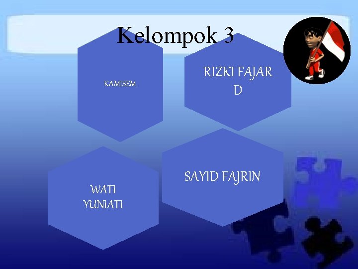 Kelompok 3 KAMISEM WATI YUNIATI RIZKI FAJAR D SAYID FAJRIN 