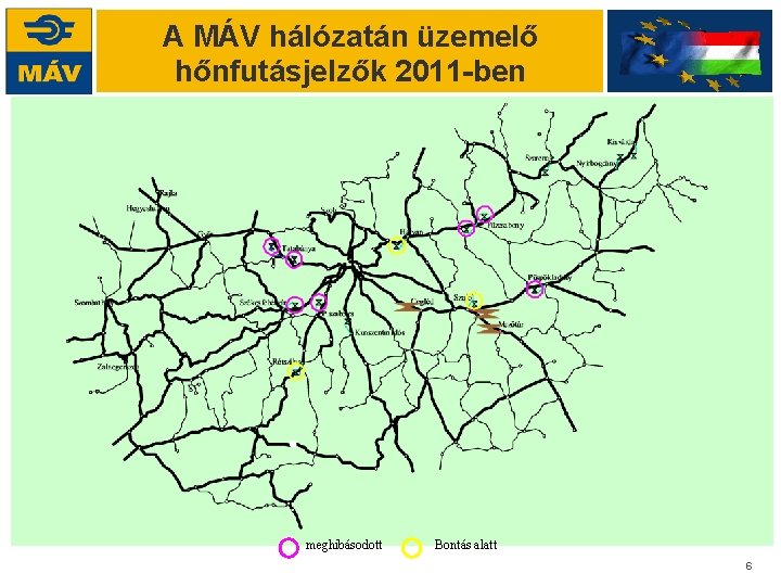 A MÁV hálózatán üzemelő hőnfutásjelzők 2011 -ben meghibásodott Bontás alatt 6 
