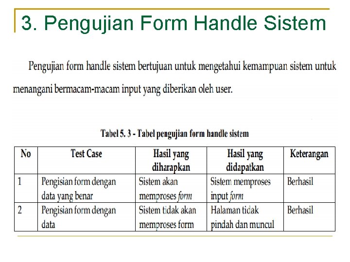 3. Pengujian Form Handle Sistem 