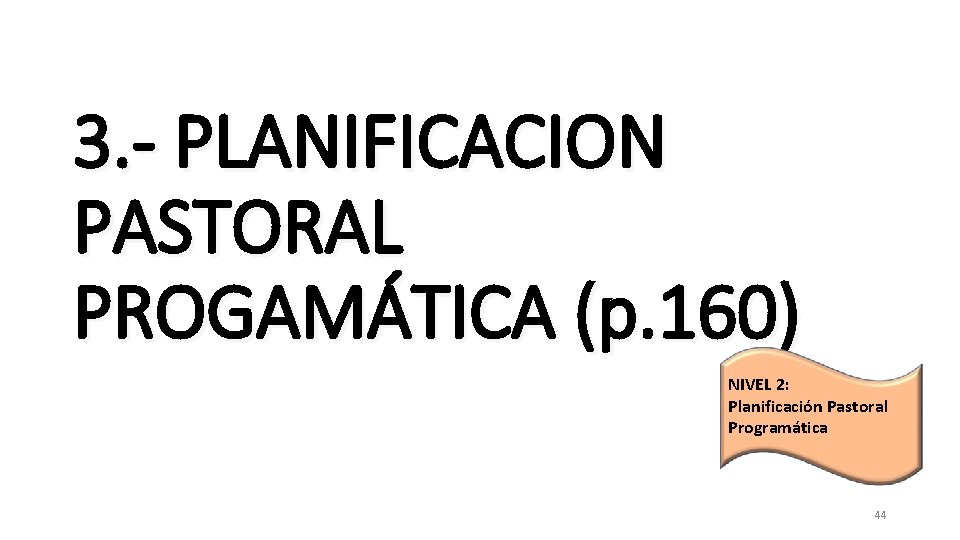 3. - PLANIFICACION PASTORAL PROGAMÁTICA (p. 160) NIVEL 2: Planificación Pastoral Programática 44 