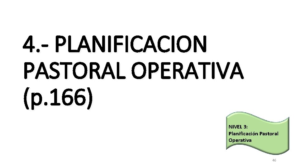 4. - PLANIFICACION PASTORAL OPERATIVA (p. 166) NIVEL 3: Planificación Pastoral Operativa 46 