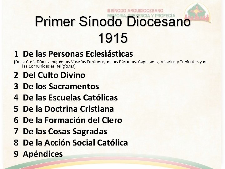 Primer Sínodo Diocesano 1915 1 De las Personas Eclesiásticas (De la Curia Diocesana; de