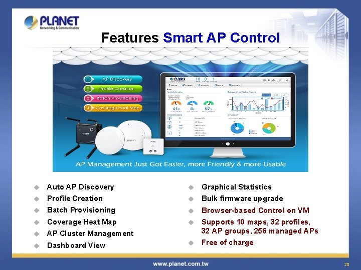 Features Smart AP Control u Auto AP Discovery u Graphical Statistics u Profile Creation