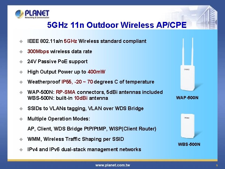 5 GHz 11 n Outdoor Wireless AP/CPE u IEEE 802. 11 a/n 5 GHz 5 GHz 11 n Outdoor Wireless AP/CPE u IEEE 802. 11 a/n 5 GHz