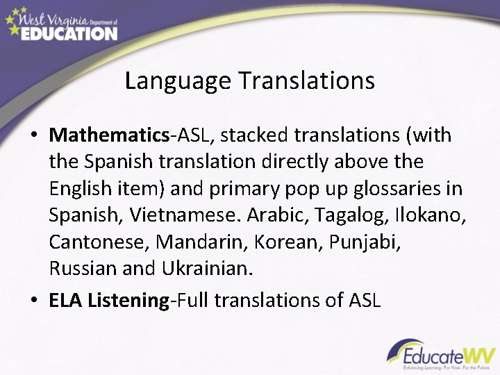 Language Translations • Mathematics-ASL, stacked translations (with the Spanish translation directly above the English