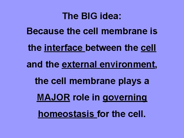 The BIG idea: Because the cell membrane is the interface between the cell and