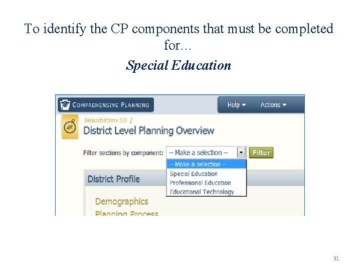 To identify the CP components that must be completed for… Special Education 31 