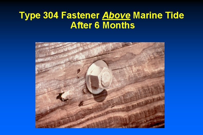 Type 304 Fastener Above Marine Tide After 6 Months 