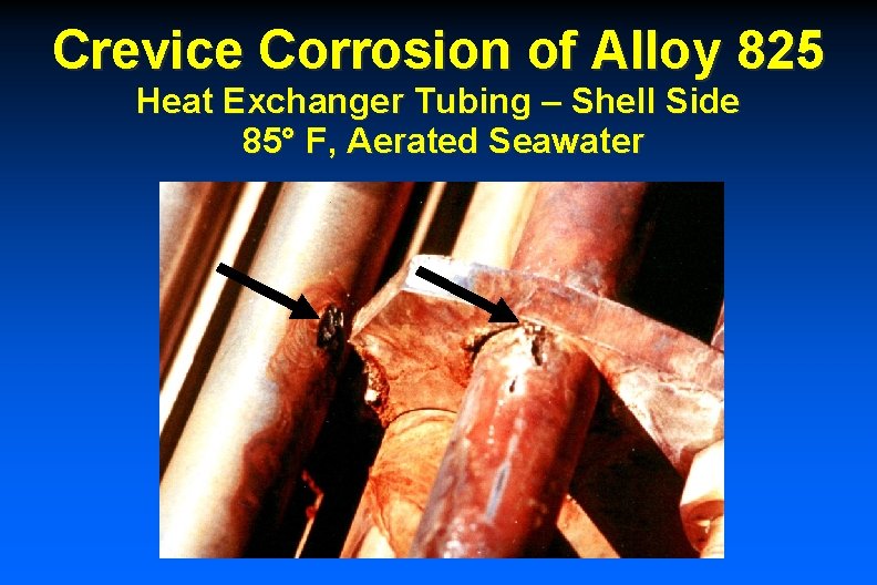 Crevice Corrosion of Alloy 825 Heat Exchanger Tubing – Shell Side 85° F, Aerated