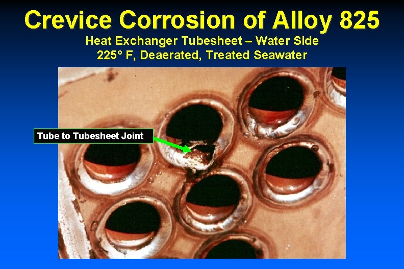 Crevice Corrosion of Alloy 825 Heat Exchanger Tubesheet – Water Side 225° F, Deaerated,