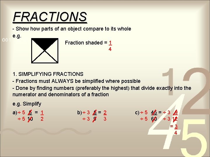 FRACTIONS - Show parts of an object compare to its whole e. g. Fraction