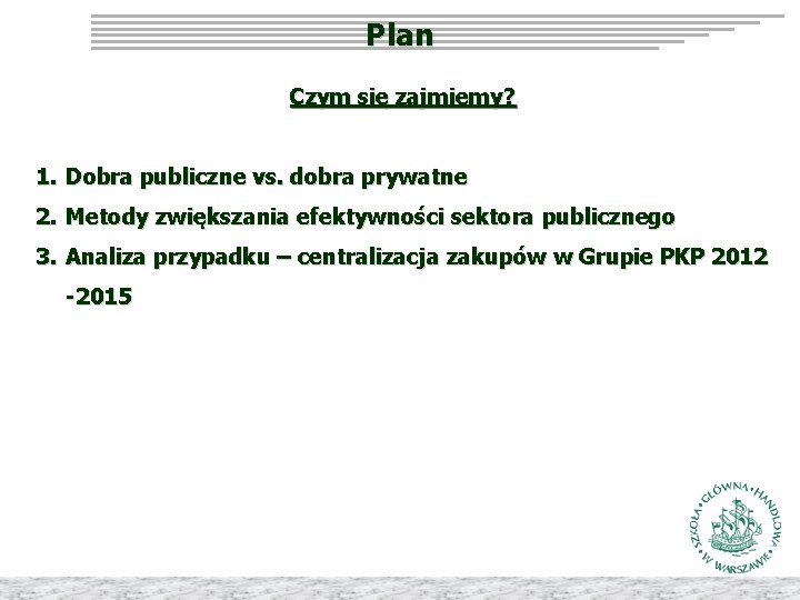 Plan Czym się zajmiemy? 1. Dobra publiczne vs. dobra prywatne 2. Metody zwiększania efektywności