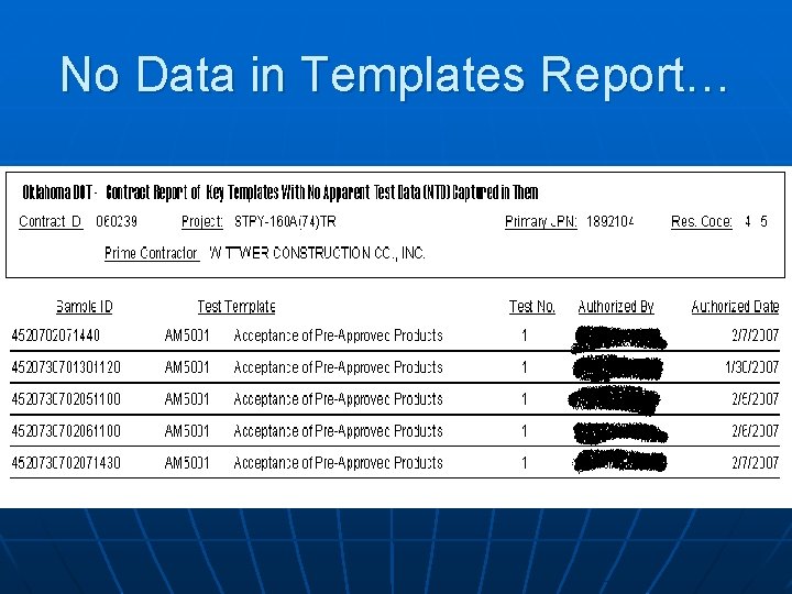 No Data in Templates Report… No Data in Templates Report…