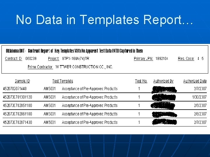 No Data in Templates Report… 