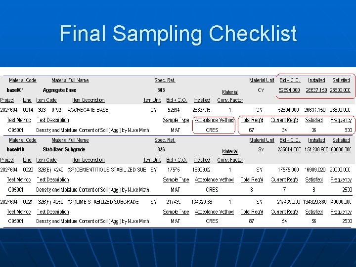 Final Sampling Checklist Final Sampling Checklist
