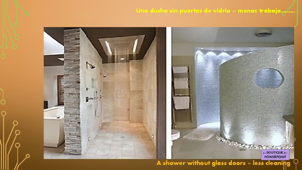 Una ducha sin puertas de vidrio = menos trabajo……. . A shower without glass