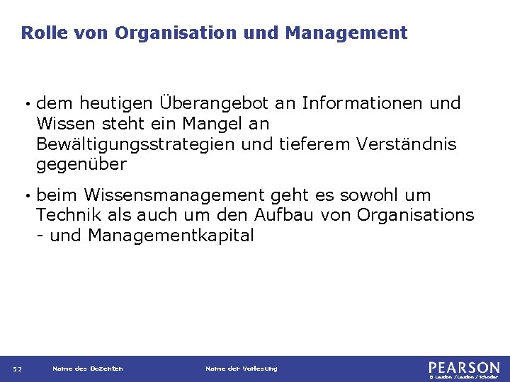 Rolle von Organisation und Management 52 • dem heutigen Überangebot an Informationen und Wissen