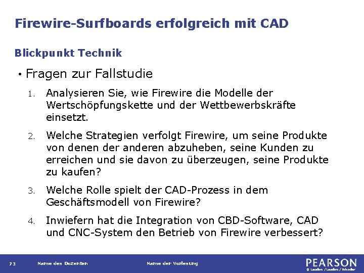 Firewire-Surfboards erfolgreich mit CAD Blickpunkt Technik • 73 Fragen zur Fallstudie 1. Analysieren Sie,