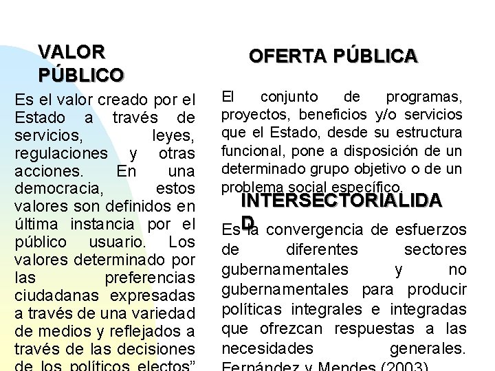 VALOR PÚBLICO Es el valor creado por el Estado a través de servicios, leyes,