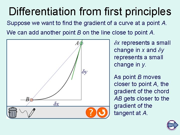 Differentiation from first principles Suppose we want to find the gradient of a curve