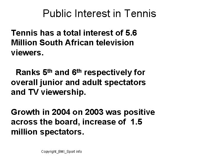 Public Interest in Tennis has a total interest of 5. 6 Million South African