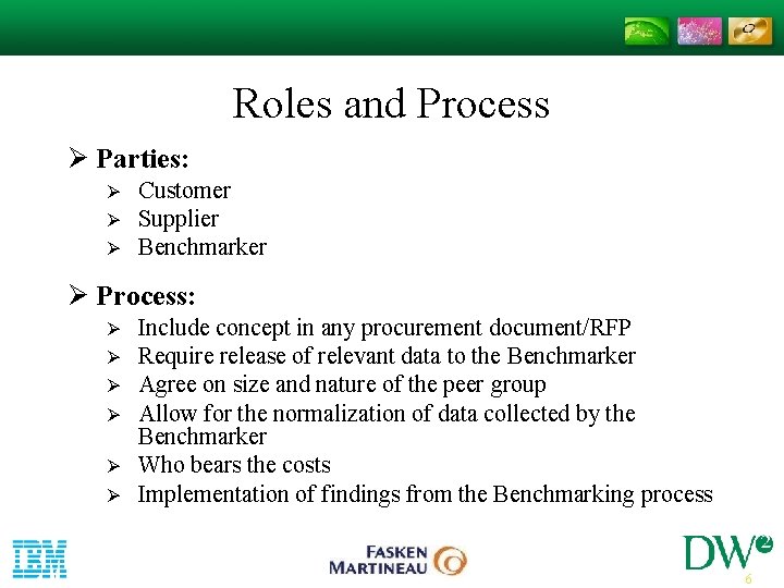 Roles and Process Ø Parties: Ø Ø Ø Customer Supplier Benchmarker Ø Process: Ø Roles and Process Ø Parties: Ø Ø Ø Customer Supplier Benchmarker Ø Process: Ø
