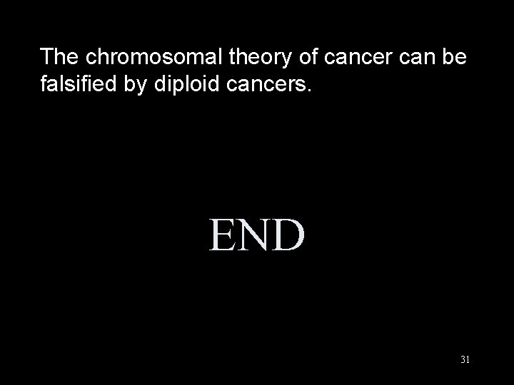 The chromosomal theory of cancer can be falsified by diploid cancers. END 31 