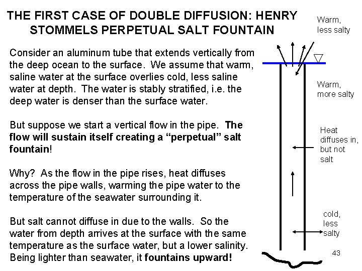 THE FIRST CASE OF DOUBLE DIFFUSION: HENRY STOMMELS PERPETUAL SALT FOUNTAIN Consider an aluminum